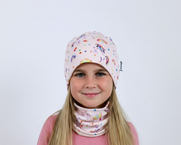 SET Čepice + Nákrčník JEDNOROŽCI s DUHOU (2)