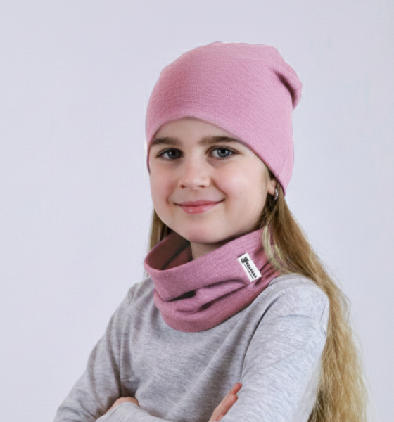 SET Čepice + Nákrčník MELÍR VÍNOVĚ RŮŽOVÝ (4)