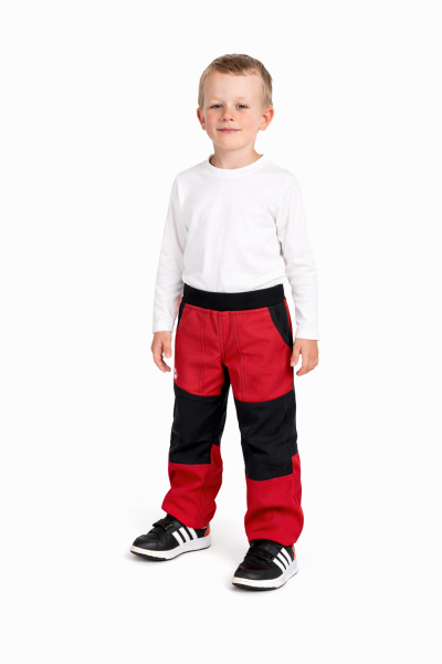 Kalhoty dětské softshellové jarní s bambusem červeno-černé (5)
