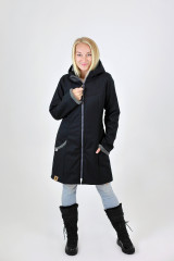 PŁASZCZ SOFTSHELL DAMSKI Z OWCZĄ SKÓRĄ czarny